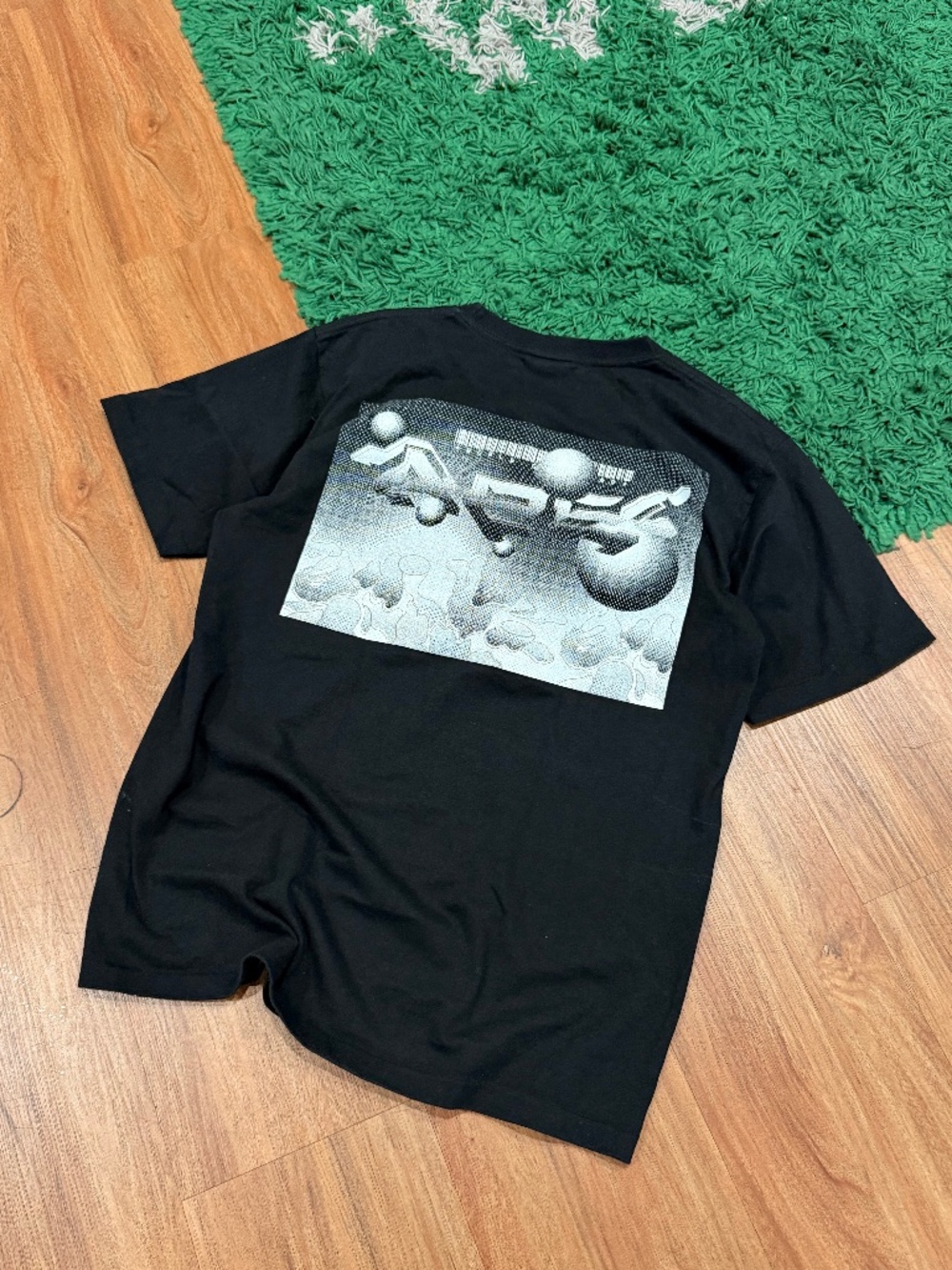 BAPE - Black Futuristic Graphic T-Shirt - Size Medium